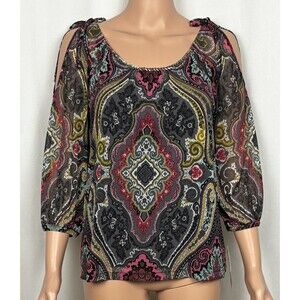 INC International Concepts Women’s Size Petite M Paisley Open Shoulder Blouse
